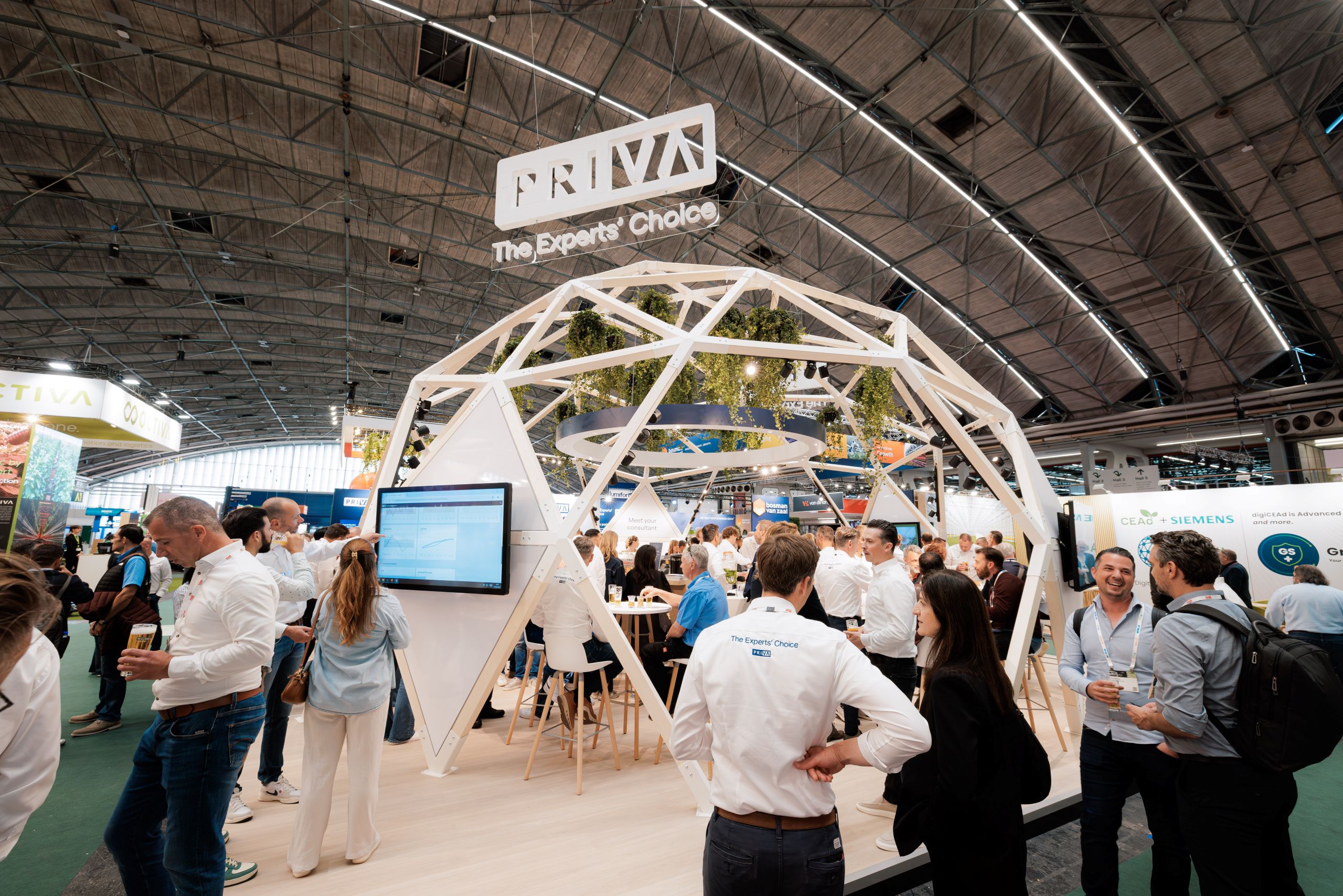 Priva exhibition stand at GreenTech with visitors exploring greenhouse technology solutions